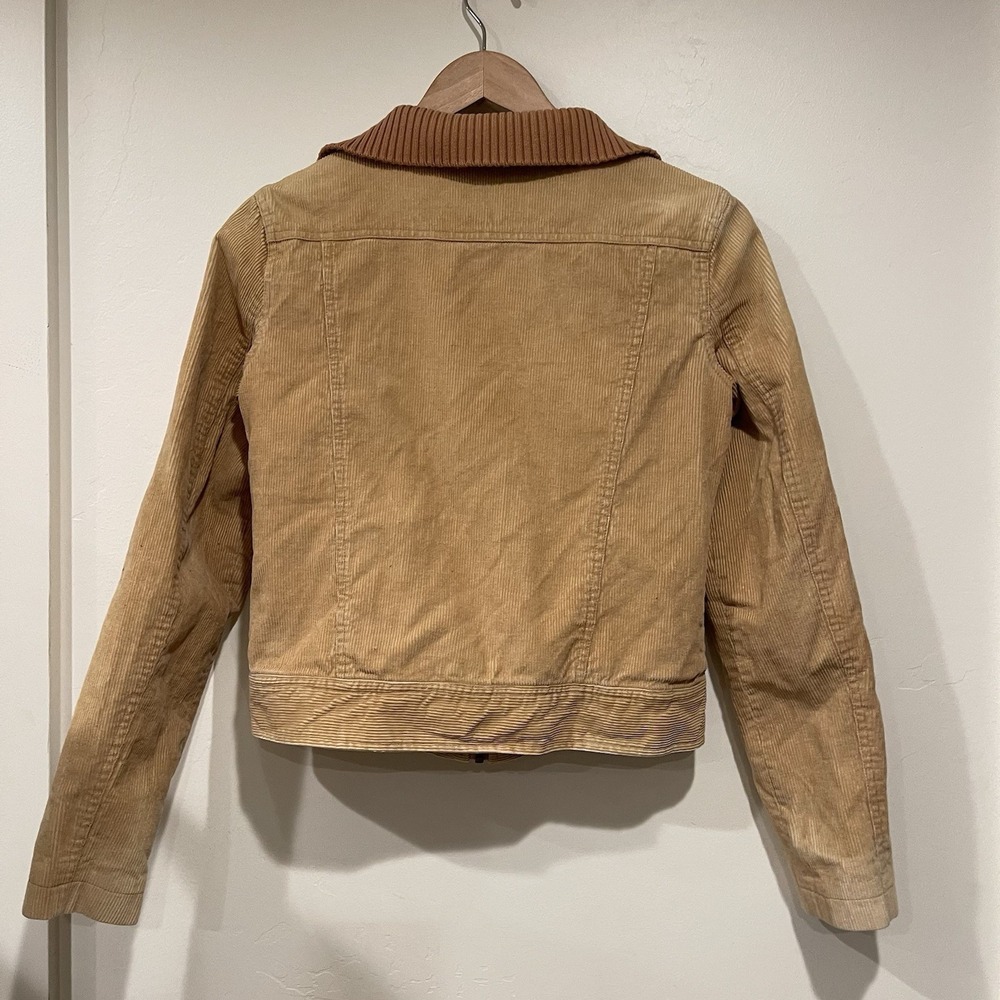 VTG Coffee Shop Corduroy Jacket Womens XS Tan Beige‎ Ribbed Knit Collar 90s Y2K - Picture 7 of 8
